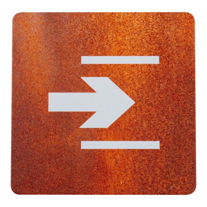 Plaque de porte alu effet rouille - Sortie logo flèche - Novap
