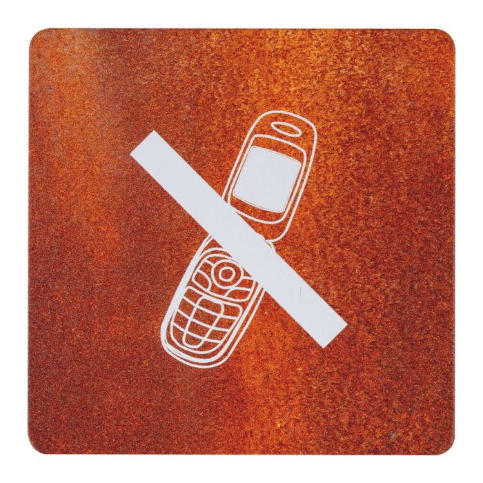 Plaque de porte alu effet rouille - Téléphone interdit - Novap