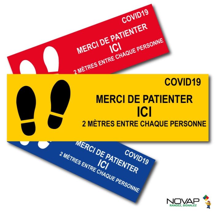 Panneau COVID19 - 2 mètres entre chaque personne - spécial sol - 450 x 150 mm - Novap