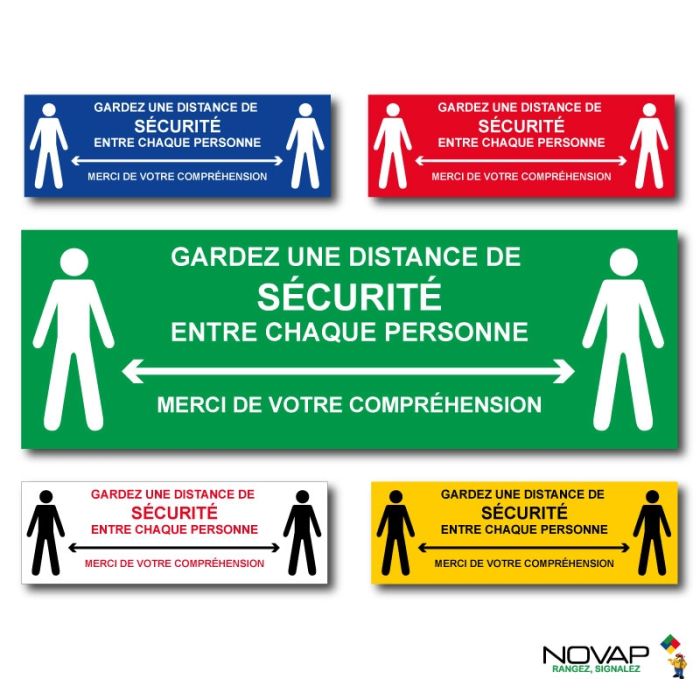 Panneau Garder une distance de sécurité - spécial sol - 450 x 150 mm - Novap