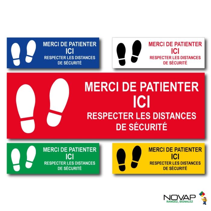 Panneau Merci de patienter ici - spécial sol - 450 x 150 mm - Novap