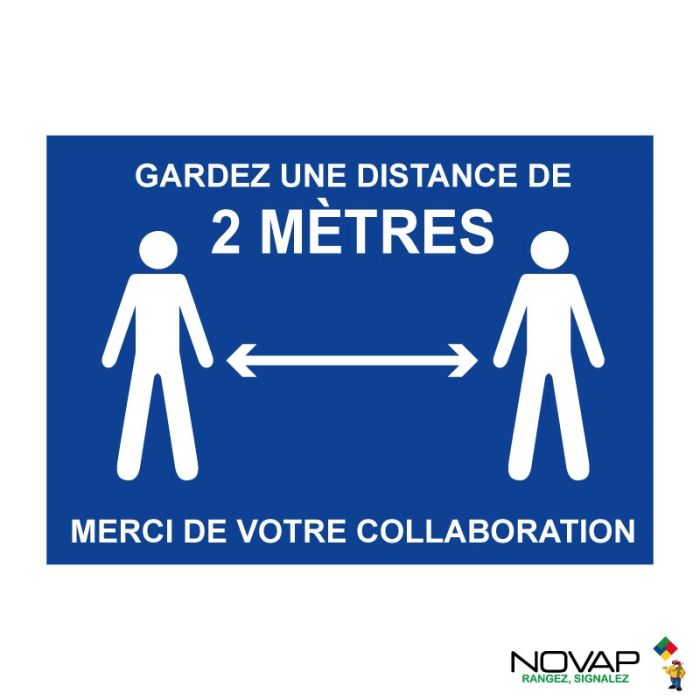 Panneau Garder une distance de 2 mètres - Rigide A4 - Novap