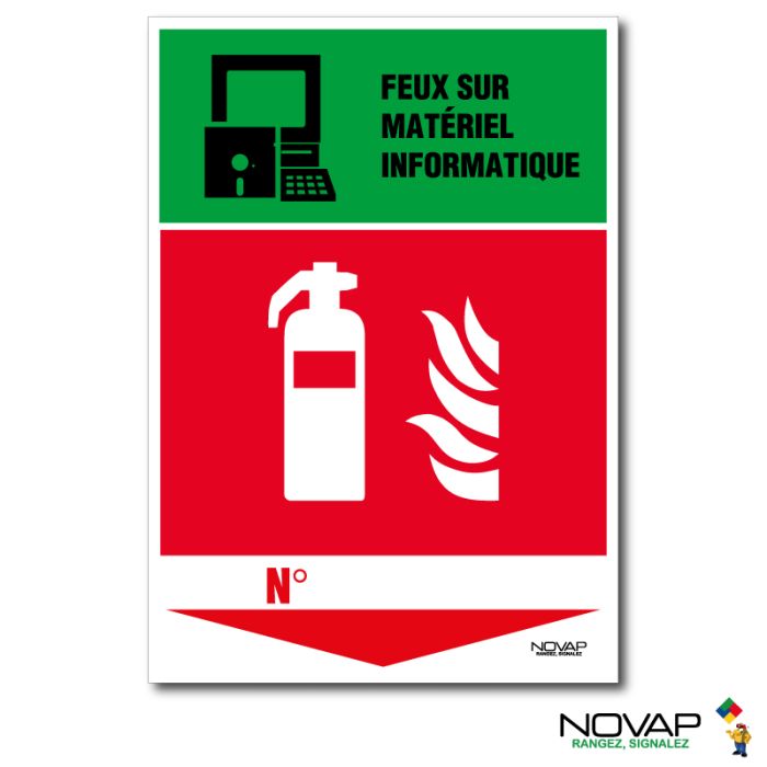 Panneau Extincteur feu sur matériel informatique - Rigide A5 - Novap