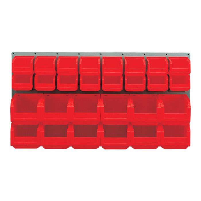 Panneau mural équipé de 16 bacs 1L et 12 bacs 3L rouges - Novap