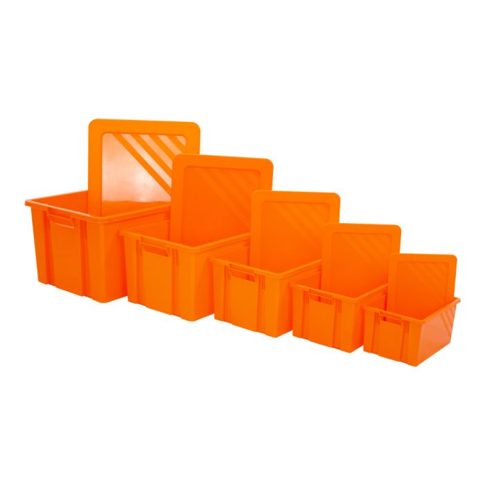 Boite de rangement Novabac 6 au 54 Litres Orange Fluo + les couvercles - Novap