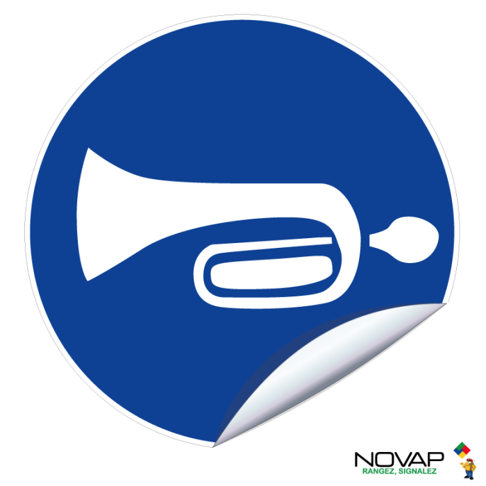 Panneau Obligation d'utiliser un avertisseur sonore - Vinyle adhésif Ø300mm - Novap