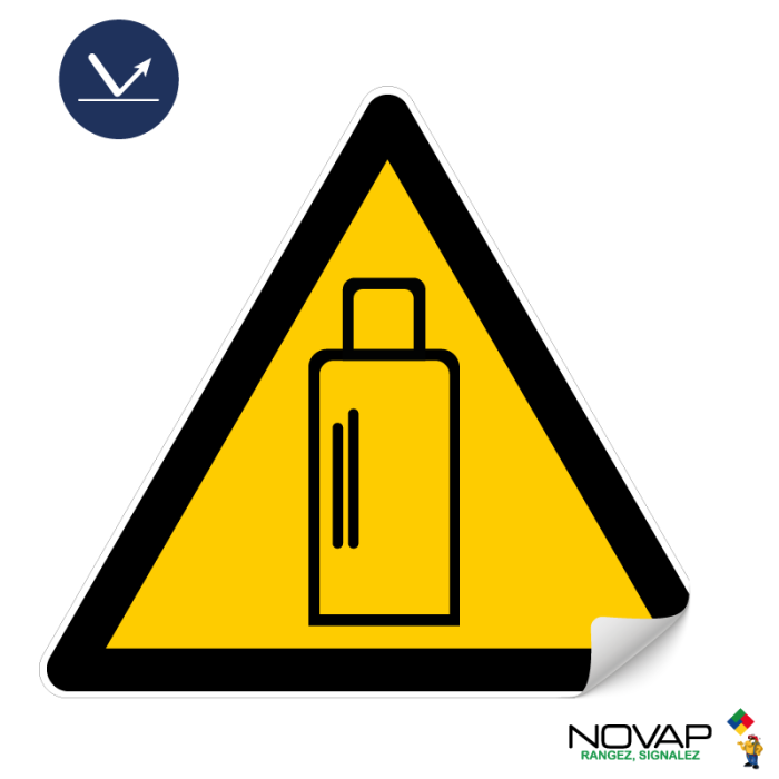 Panneau adhésif Danger présence bouteilles de gaz - Classe 1 - Triangle 100mm - Novap