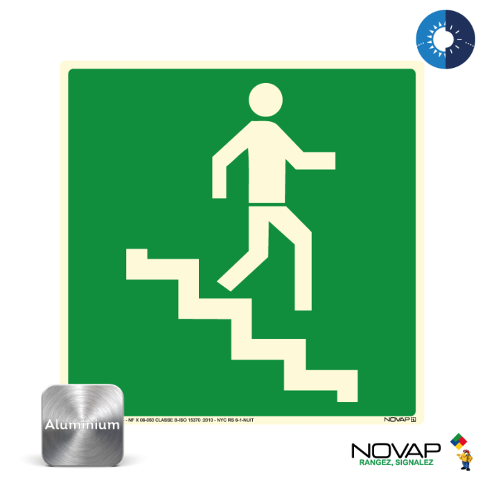 Panneau photoluminescent Escalier de descente - Alu 200x200mm - Novap