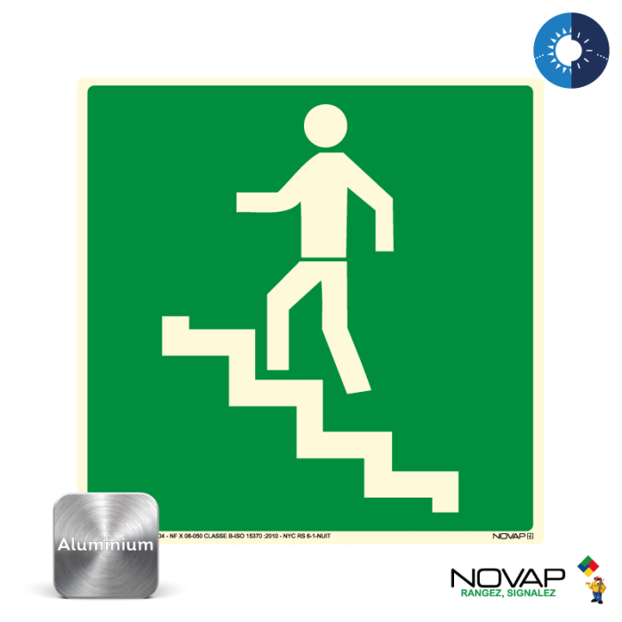 Panneau photoluminescent Escalier de montée - Alu 200x200mm - Novap