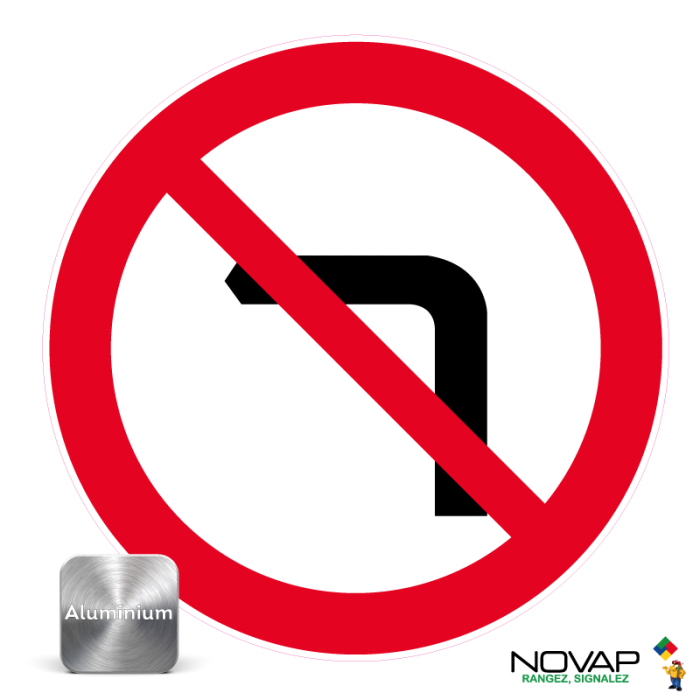 Panneau Aluminium Interdit de tourner à gauche - Novap