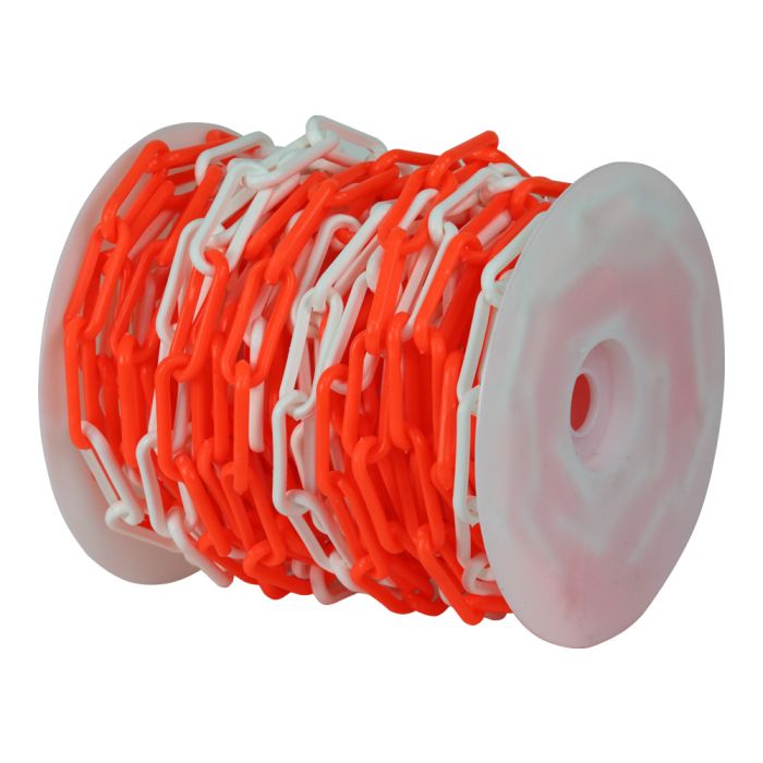 Bobine de chaîne plastique Signal Orange Fluo/Blanc - Novap