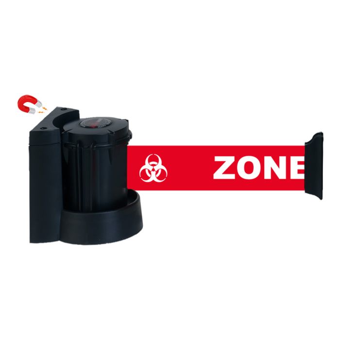 Enrouleur mural magnétique avec sangle Rouge Zone contaminée - Novap