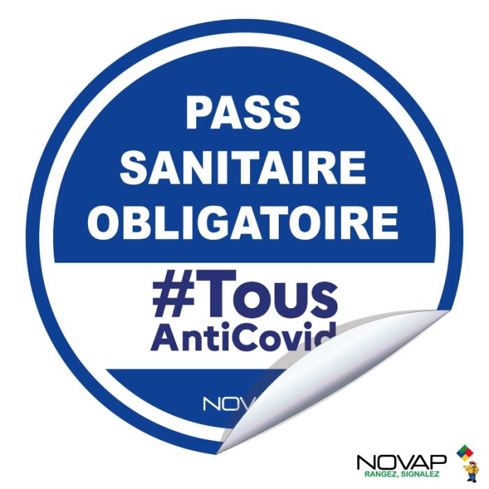 Panneau Pass sanitaire obligatoire - Adhésif Ø180mm - Novap