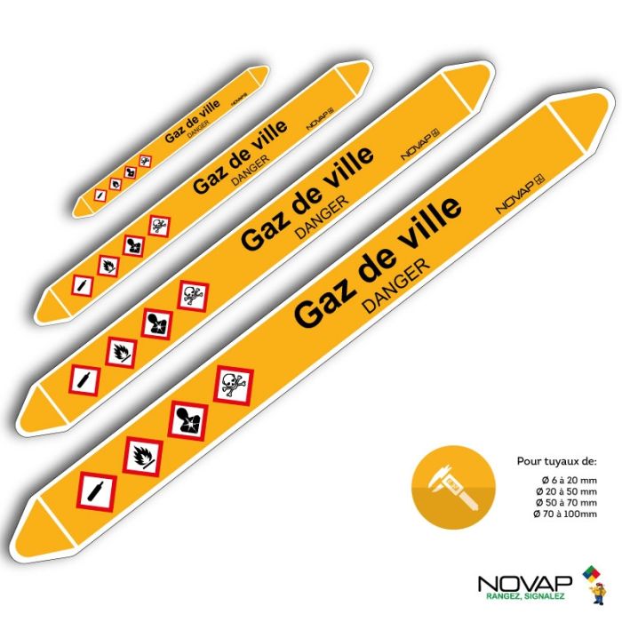 Marqueurs de tuyauterie - Gaz de ville - Novap