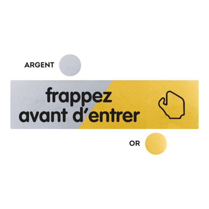 Plaquettes de porte 170x45mm - Frappez avant d'entrer - Argent & Or - Novap