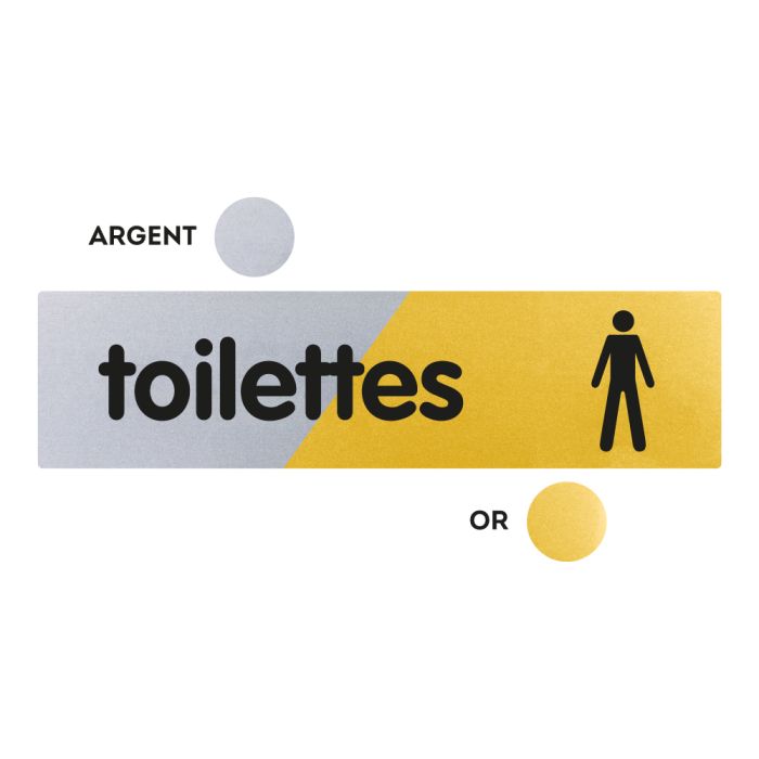 Plaquettes de porte 170x45mm - Toilettes Hommes - Argent & Or - Novap
