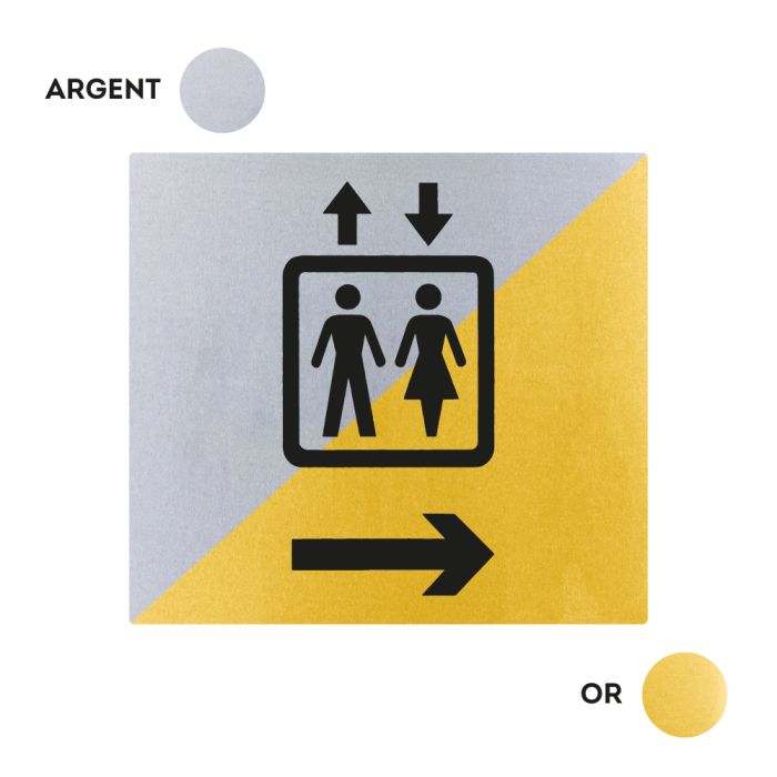 Plaques de porte 90x90mm - Ascenseur à droite - Argent & Or - Novap