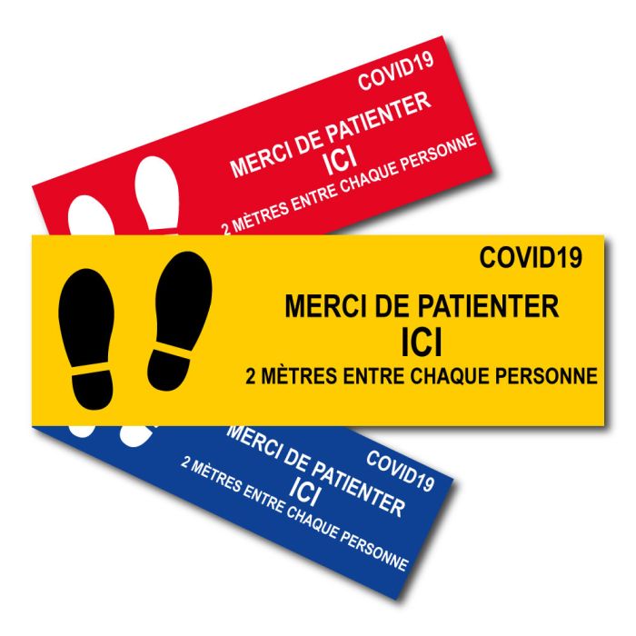 Panneau COVID19 - 2 mètres entre chaque personne - spécial sol - 450 x 150 mm - Novap