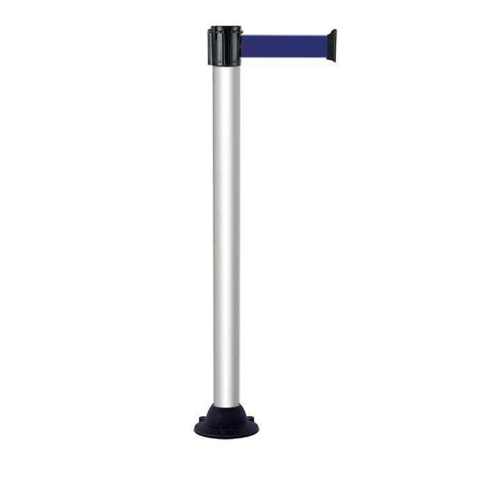 Poteau alu anodisé à sangle Bleu sur socle fixe - Novap