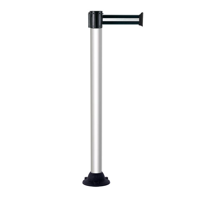 Poteau alu anodisé à sangle Noir/Argent sur socle fixe - Novap