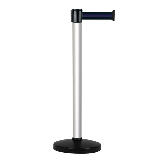 Poteau Alu anodisé à sangle Noir/Bleu 3m x 50mm sur socle portable - Novap