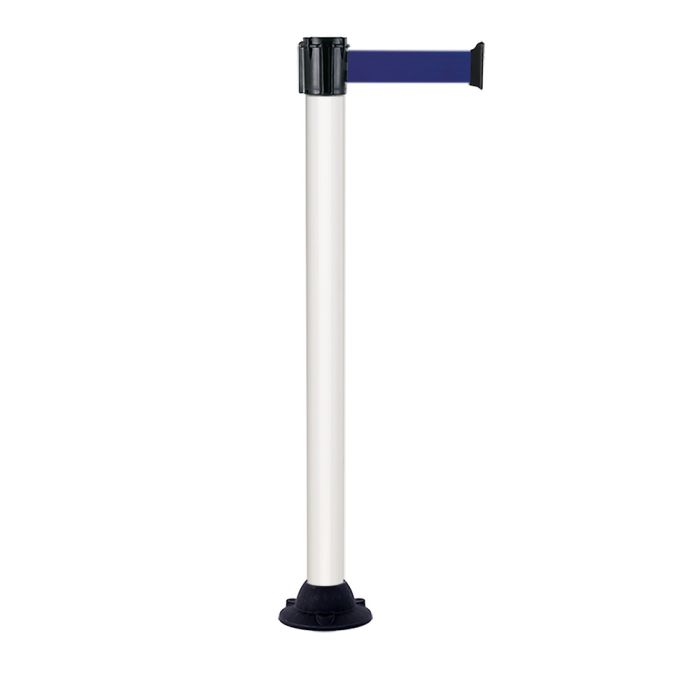 Poteau alu blanc à sangle Bleu sur socle fixe - Novap