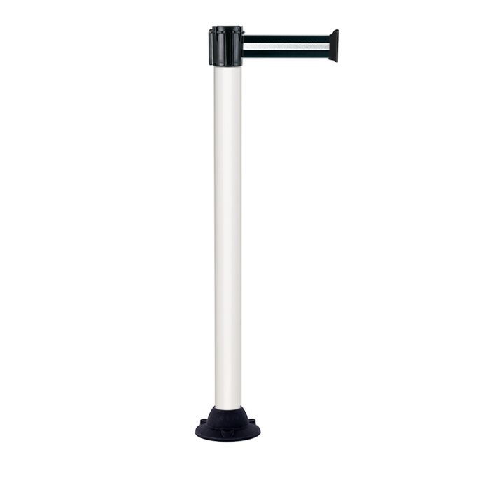 Poteau alu blanc à sangle Noir/Argent sur socle fixe - Novap