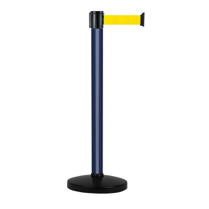 Poteau alu bleu à sangle jaune sur socle portable - Novap