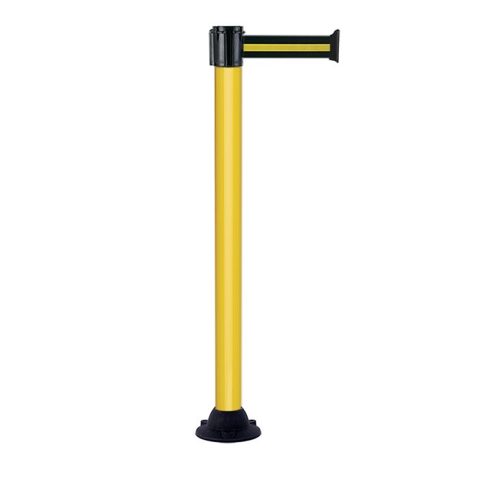 Poteau alu jaune à sangle Noir/Jaune sur socle fixe - Novap