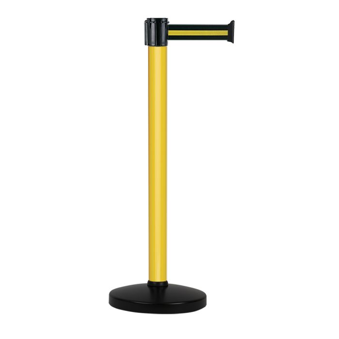 Poteau Alu Jaune laqué à sangle Noir/Jaune 3m x 50mm sur socle portable - Novap