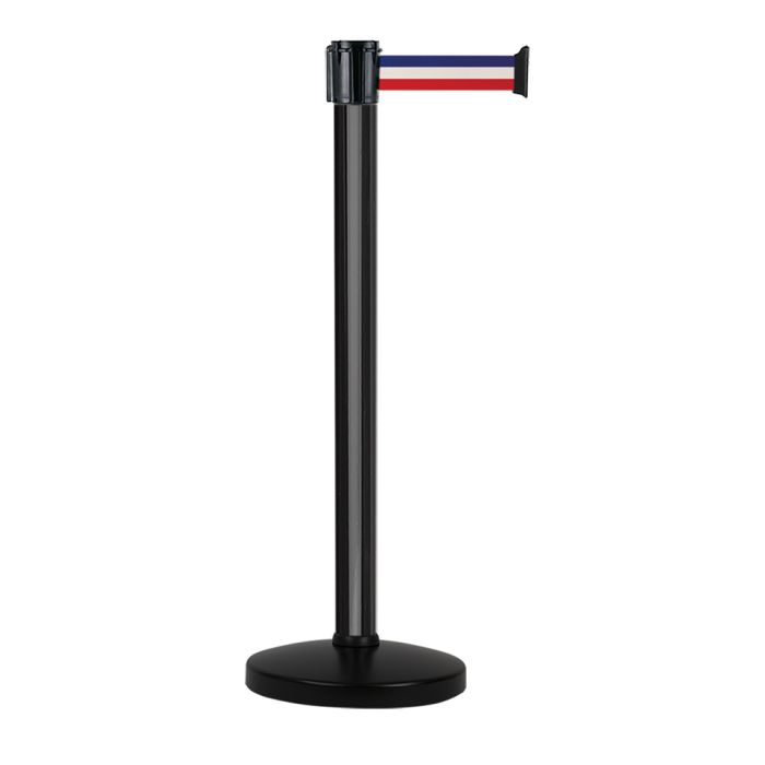 Poteau alu noir à sangle Bleu/Blanc/Rouge sur socle portable - Novap