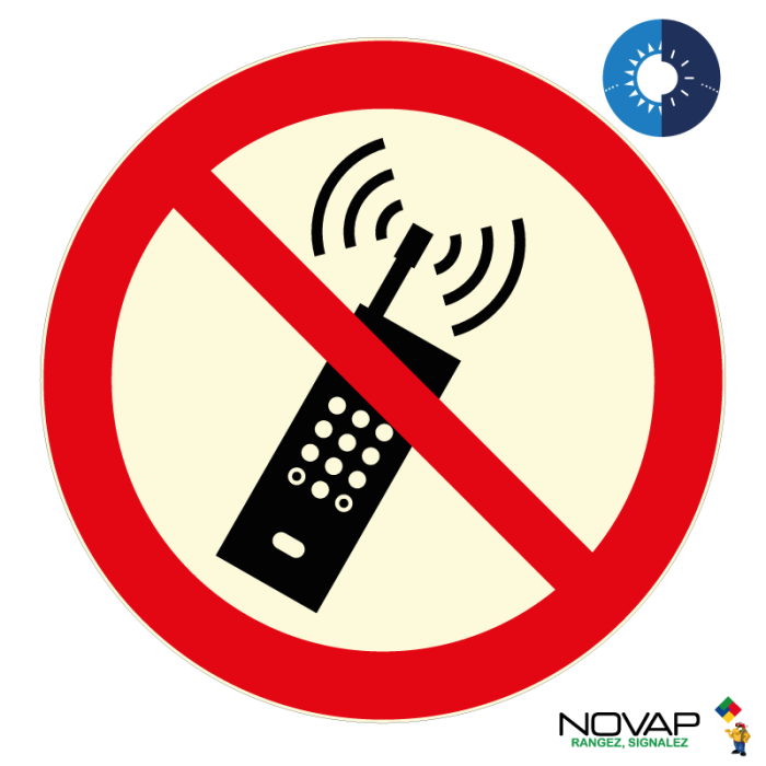 Panneau photoluminescent Telephone interdit - rigide Ø 450mm - Novap