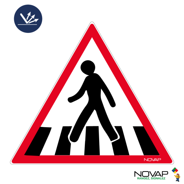 Panneau Passage piétons - Classe 2 - Rigide Triangle 300mm - Novap