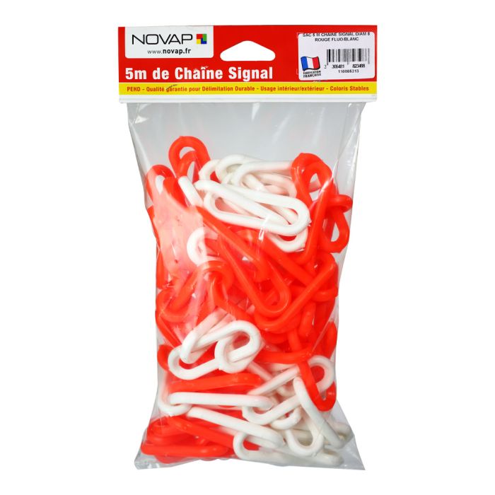 Chaîne plastique Ø 8mm x 5m Orange fluo/Blanc en sac - SIGNAL - Novap