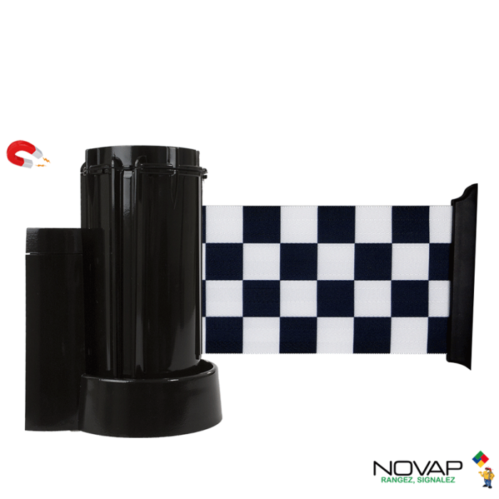 Support mural magnétique Noir avec sangle damier Noir/Blanc 3m x 100mm - Novap