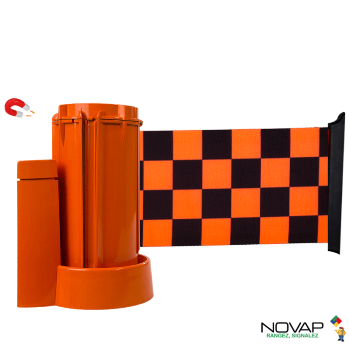 Support mural magnétique Orange avec sangle damier Orange/Noir 3m x 100mm - Novap