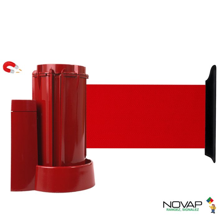 Support mural magnétique Rouge avec sangle Rouge 3m x 100mm - Novap