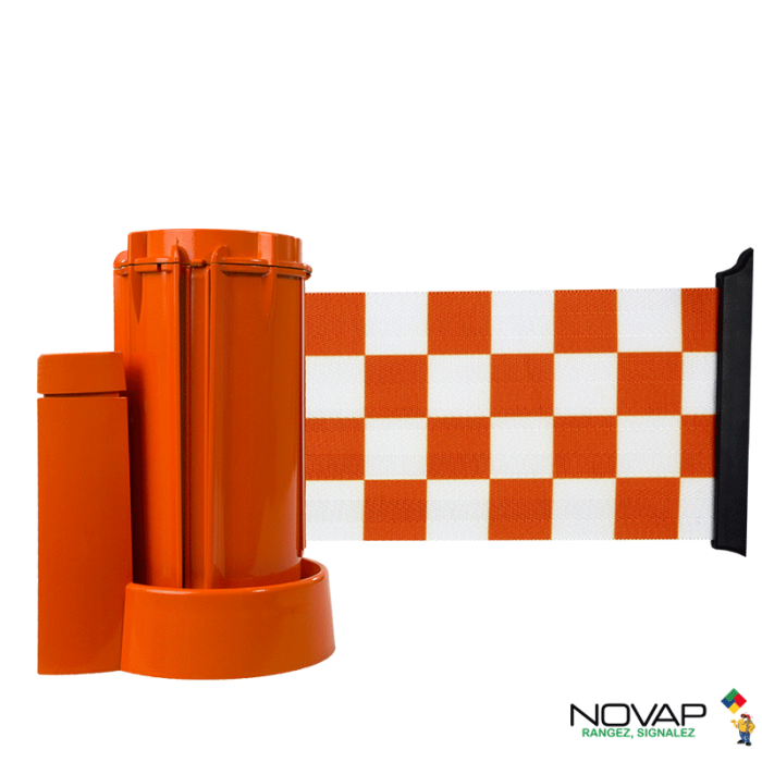 Support mural Orange avec sangle damier Orange/Blanc 3m x 100mm - Novap