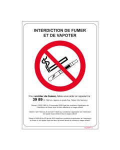 Panneau interdiction de Fumer et de Vapoter – Rigide 148x210mm – Novap