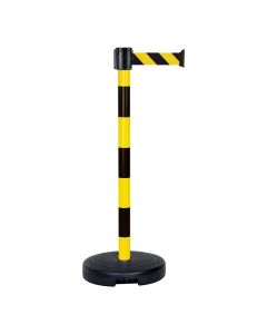 Poteau PVC Jaune/Noir à sangle Jaune/noir sur socle 9kg à lester - Novap 