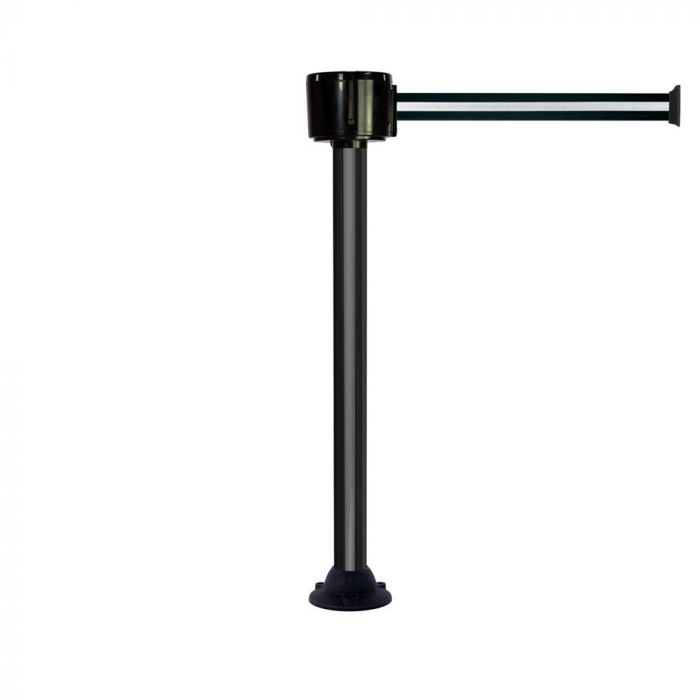 Poteau alu noir à sangle grande longueur noir/argent 12m x 50mm sur socle fixe - Novap Poteau alu noir à sangle grande longueur noir/argent 12m x 50mm sur socle fixe - Novap