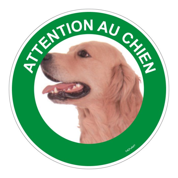 Panneau Attention au chien Golden retriever - Rigide Ø180mm - Novap Panneau Attention au chien Golden retriever - Rigide Ø180mm - Novap