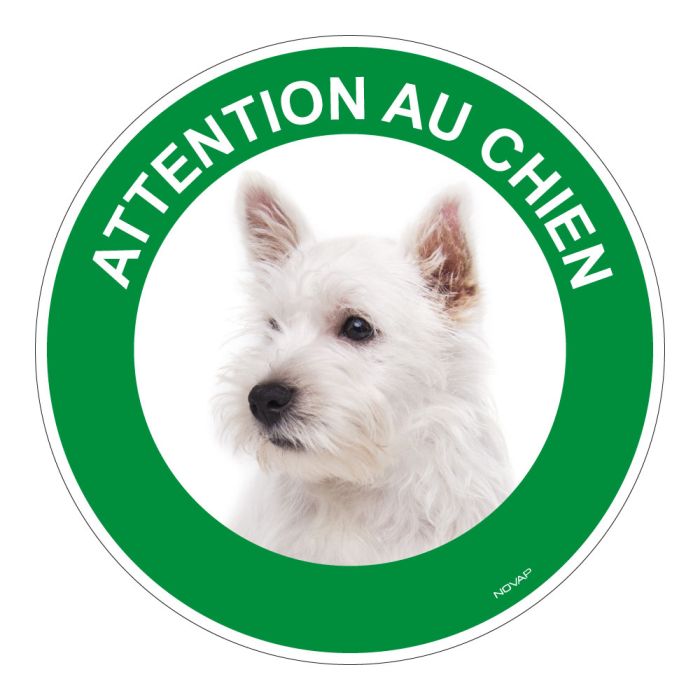 Panneau Attention au chien West highland white terrier - Rigide Ø180mm - Novap Panneau Attention au chien West highland white terrier - Rigide Ø180mm - Novap