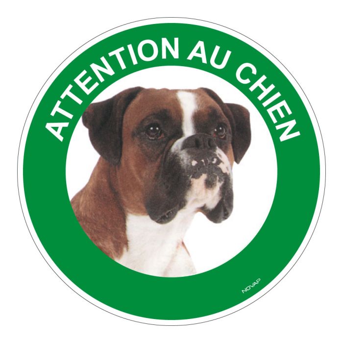 Panneau Attention au chien Boxer - Rigide Ø180mm - Novap Panneau Attention au chien Boxer - Rigide Ø180mm - Novap