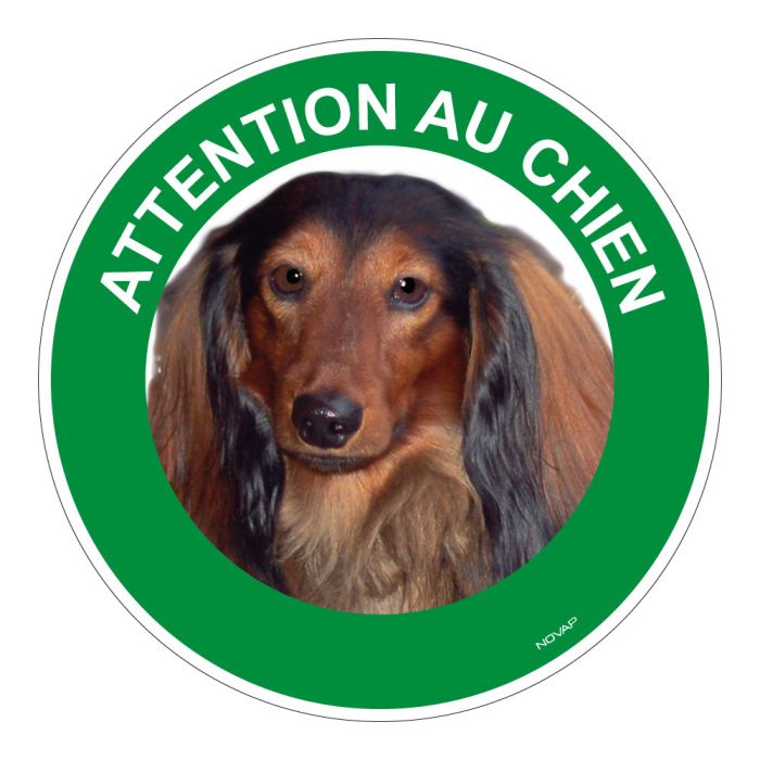 Panneau Attention au chien Teckel - Rigide Ø180mm - Novap Panneau Attention au chien Teckel - Rigide Ø180mm - Novap