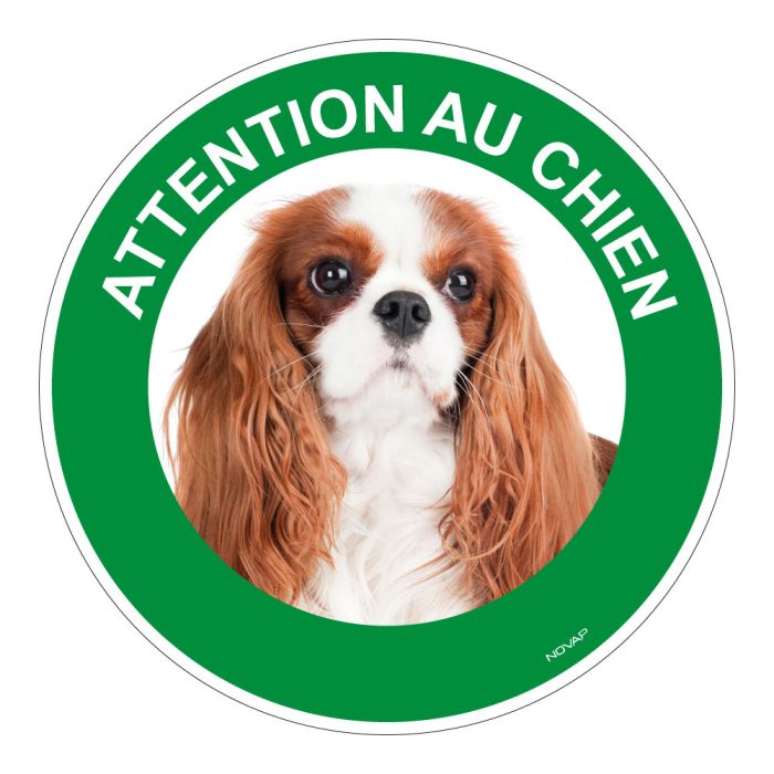 Panneau Attention au chien Cavalier king charles - Rigide Ø180mm - Novap Panneau Attention au chien Cavalier king charles - Rigide Ø180mm - Novap