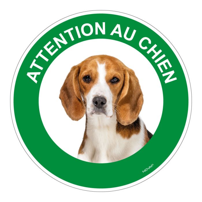 Panneau Attention au chien Beagle - Rigide Ø180mm - Novap Panneau Attention au chien Beagle - Rigide Ø180mm - Novap