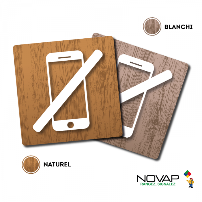 Plaquettes 90x90mm - Smartphone interdit - Wood