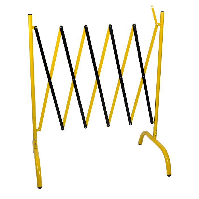 Barrière extensible en ciseaux, noire et jaune, extensible jusqu'à 3,50 m x  1,00 m, stable