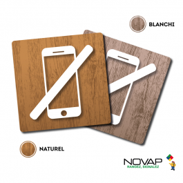 Plaquette Smartphone interdit - Wood Chêne blanchi 90x90mm - 4360065